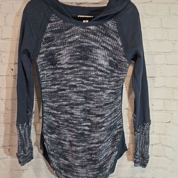 RuffHewn blue dual texture hooded long sleeve top size M - Picture 1 of 10